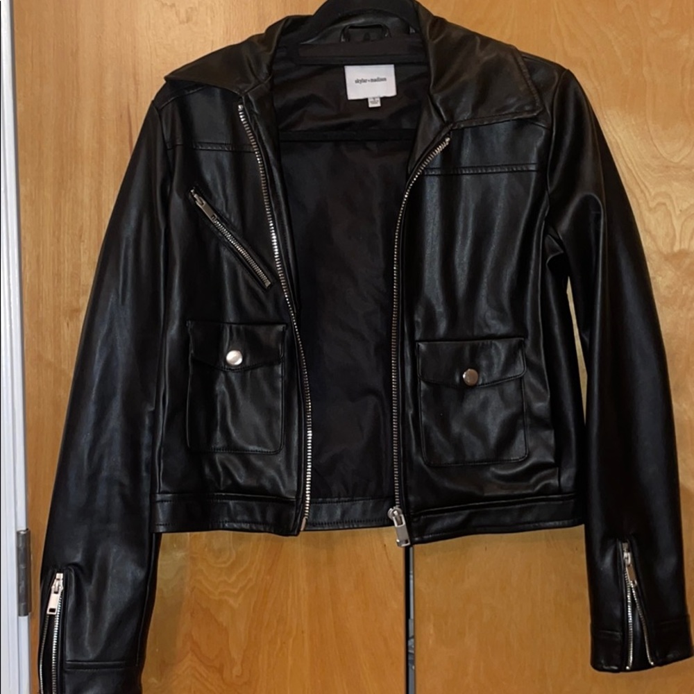 Black Faux Leather Jacket- Skylar + Madison